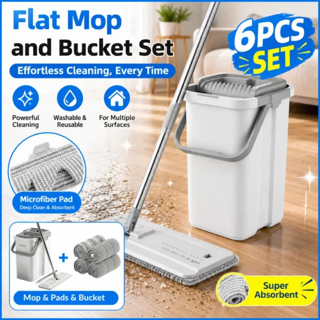 Hands-Free Flat Mop & Bucket Set