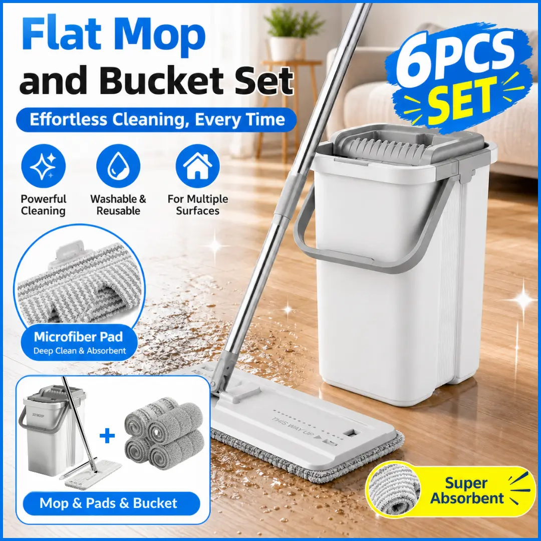 Hands-Free Flat Mop & Bucket Set